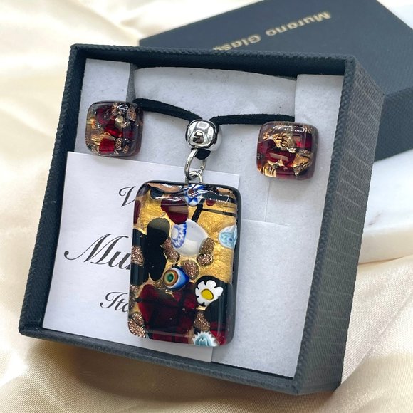 Italian Murano Glass set Necklace and Stud Earrings in Sterling Silver - Picture 3 of 5